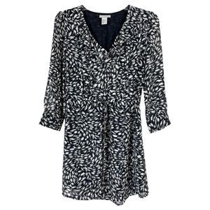 H&M Navy Chiffon Long Sleeve Tie Dress Sz 6